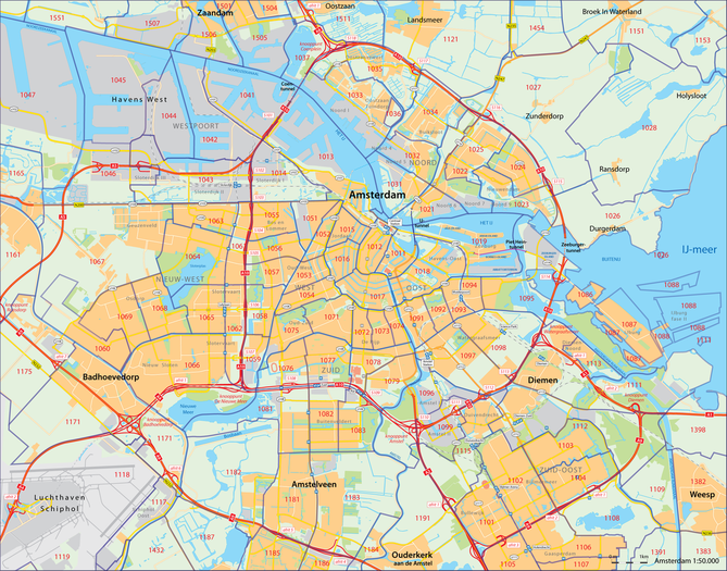 postcodekaart Amsterdam - kaart-plattegrond