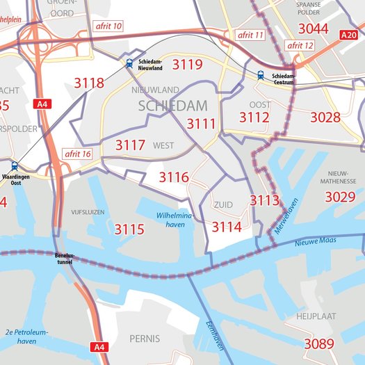 Postcodekaart Rotterdam - Kaart-plattegrond